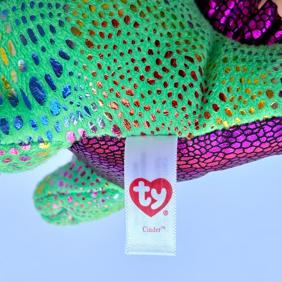 TY Beanie Boos Cinder The Green Dragon Glitter Textured Sparkling Plush Toy - Picture 7 of 8